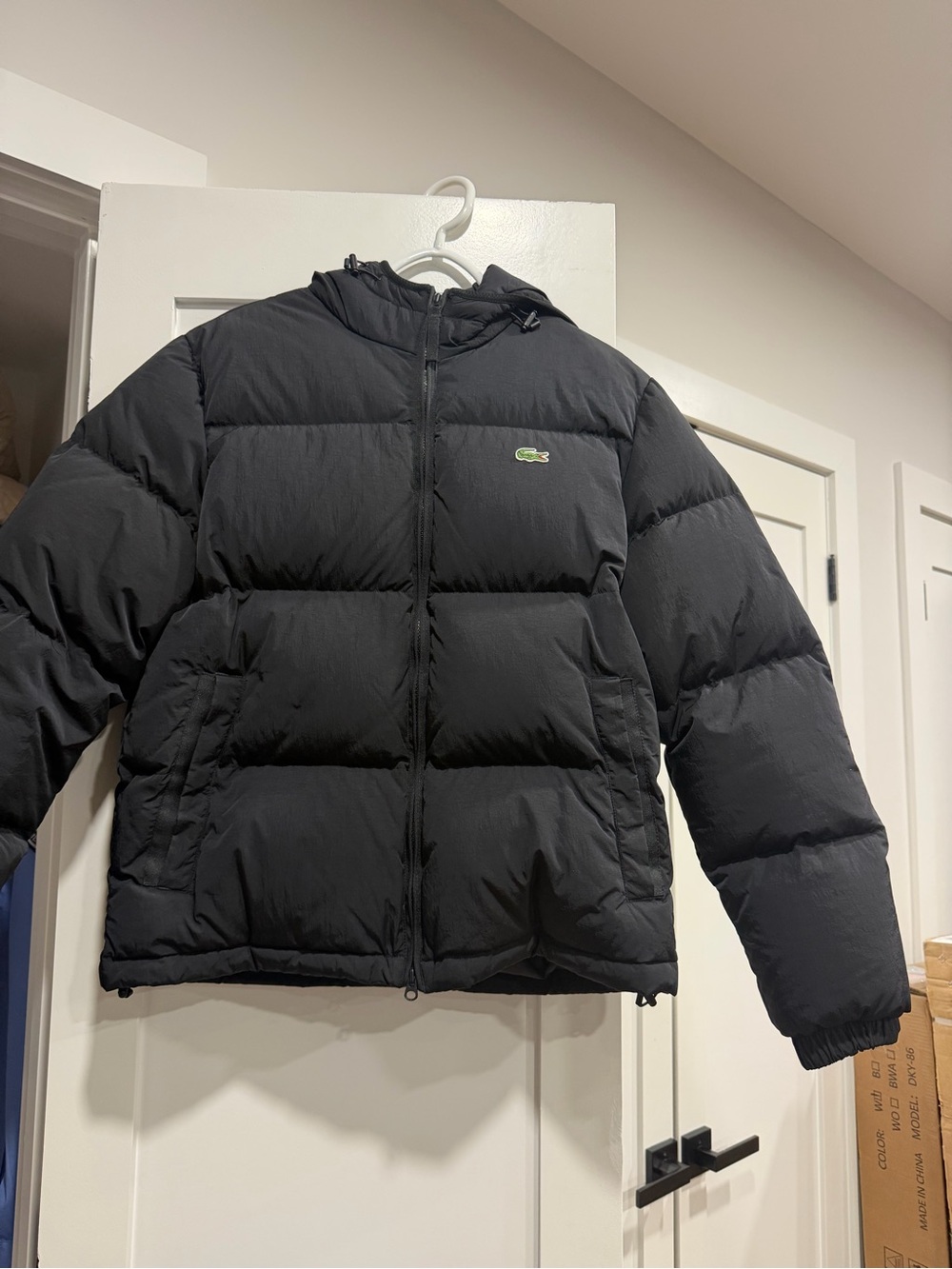 Lacoste Black Quilted Puffer Jacket with Hood